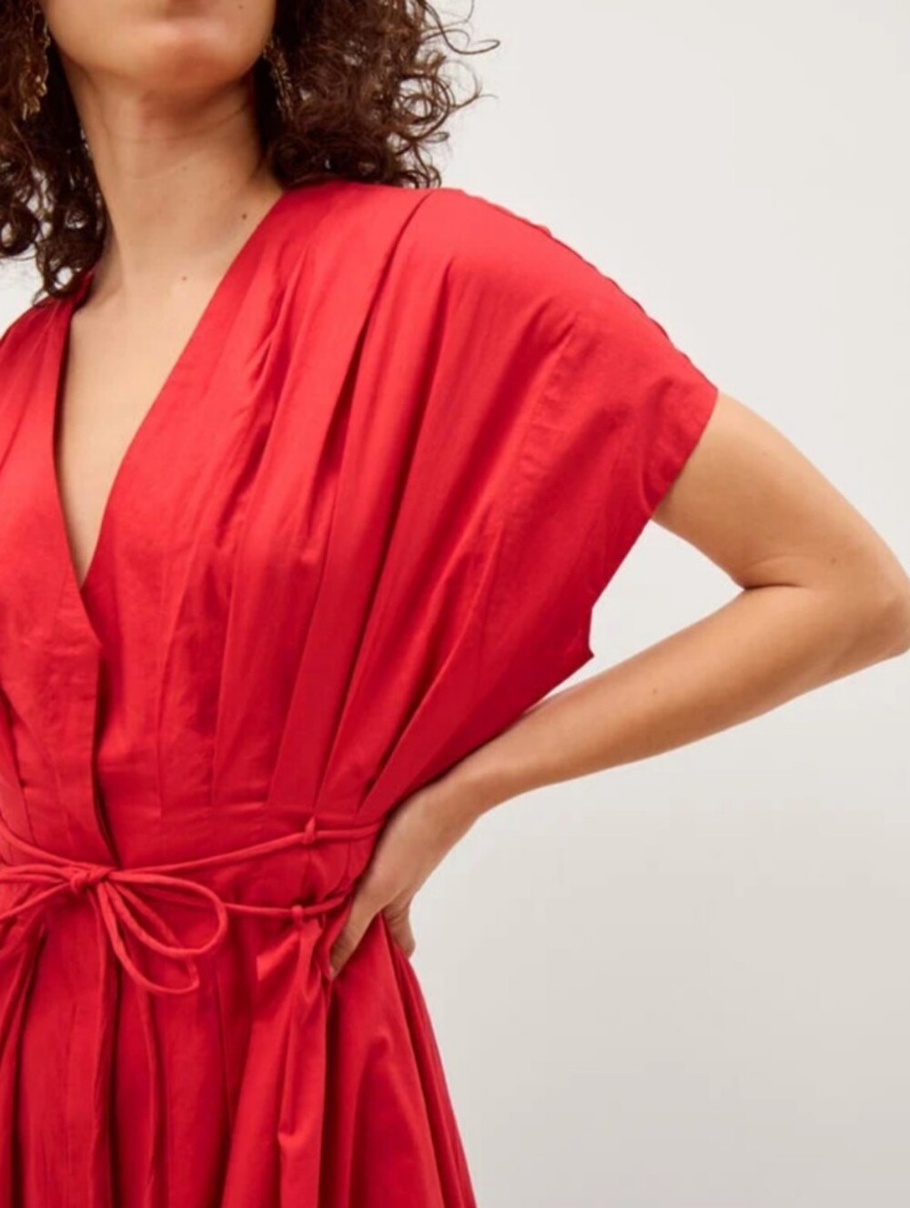 ZARA RED MIDI FLAIR V-NECKLINE SHORTSLEEVE SHEER 100% COTTON DRESS, S, NWT